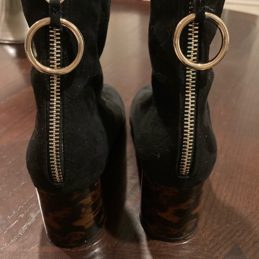Zara Black Ankle Boots with Tortoiseshell Block Heel - Picture 2 of 5